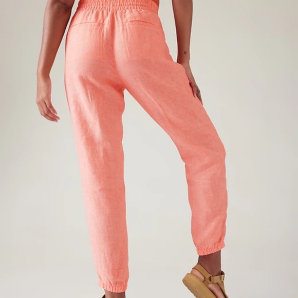 NWT Athleta Neon Coral Retreat Linen Pants - Picture 2 of 4